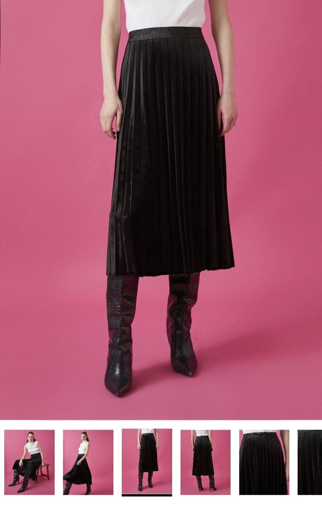 Siyah Pilili Kadife Süet Uzun Etek - Görsel 3