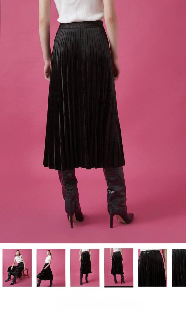 Siyah Pilili Kadife Süet Uzun Etek - Görsel 4