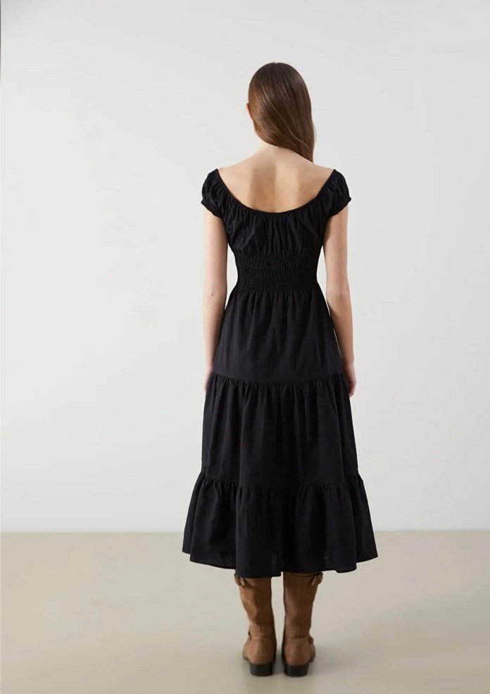 Poplin Pamuklu Kumaş Uzun Bohem Elbise - Görsel 3