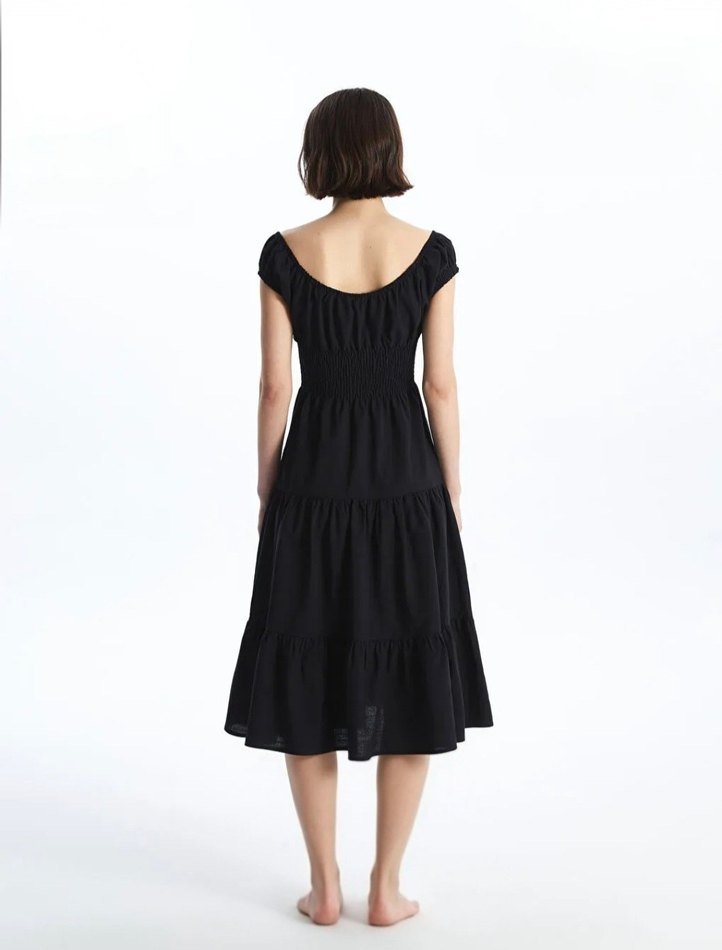 Poplin Pamuklu Kumaş Uzun Bohem Elbise - Görsel 5