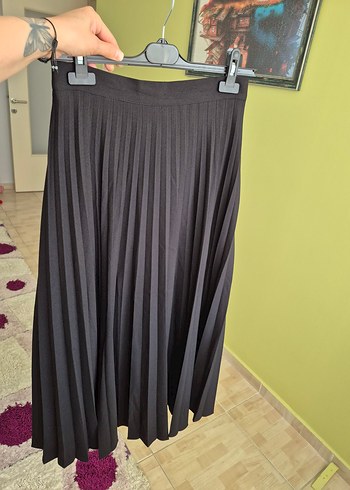 Pileli / Pilili Siyah Midi Etek - Görsel 9