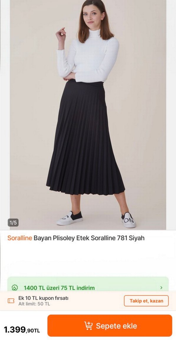 Pileli / Pilili Siyah Midi Etek - Görsel 2