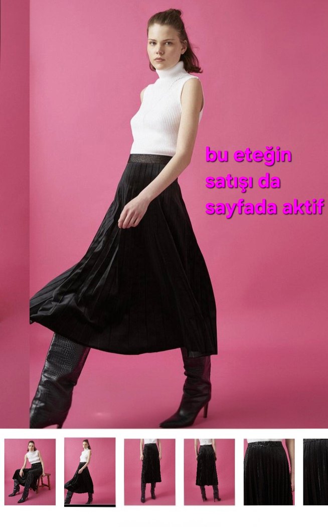 Pileli / Pilili Siyah Midi Etek - Görsel 4