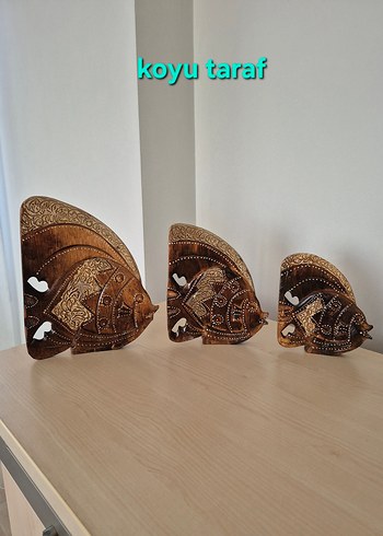Ahşap El işçiliği Bereket ve Şans Balık Figürleri Seti - Görsel 2