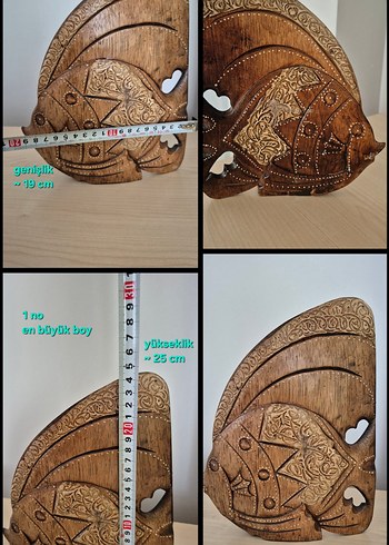 Ahşap El işçiliği Bereket ve Şans Balık Figürleri Seti - Görsel 4