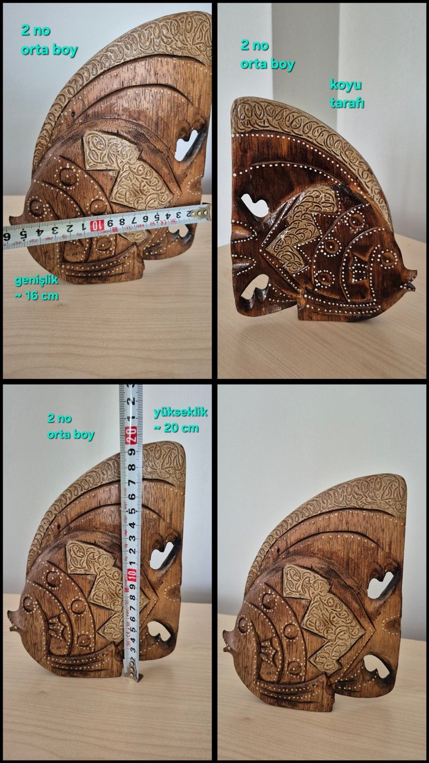 Ahşap El işçiliği Bereket ve Şans Balık Figürleri Seti - Görsel 5