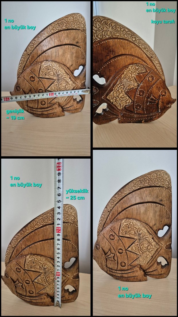 Ahşap El işçiliği Bereket ve Şans Balık Figürleri Seti - Görsel 4