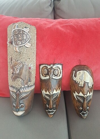 Zara Home BALİ TARZI AHŞAP ABORJİN MASKE 3'lü Takım 
