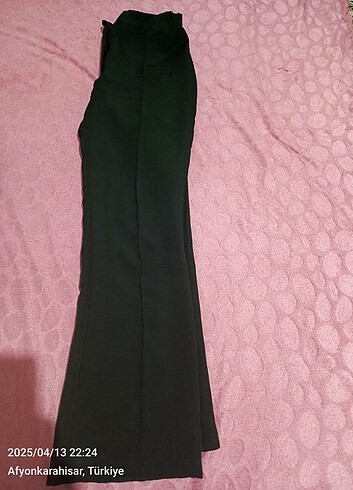 s Beden Ultra yüksek bel siyah nervür dikişli pantalon