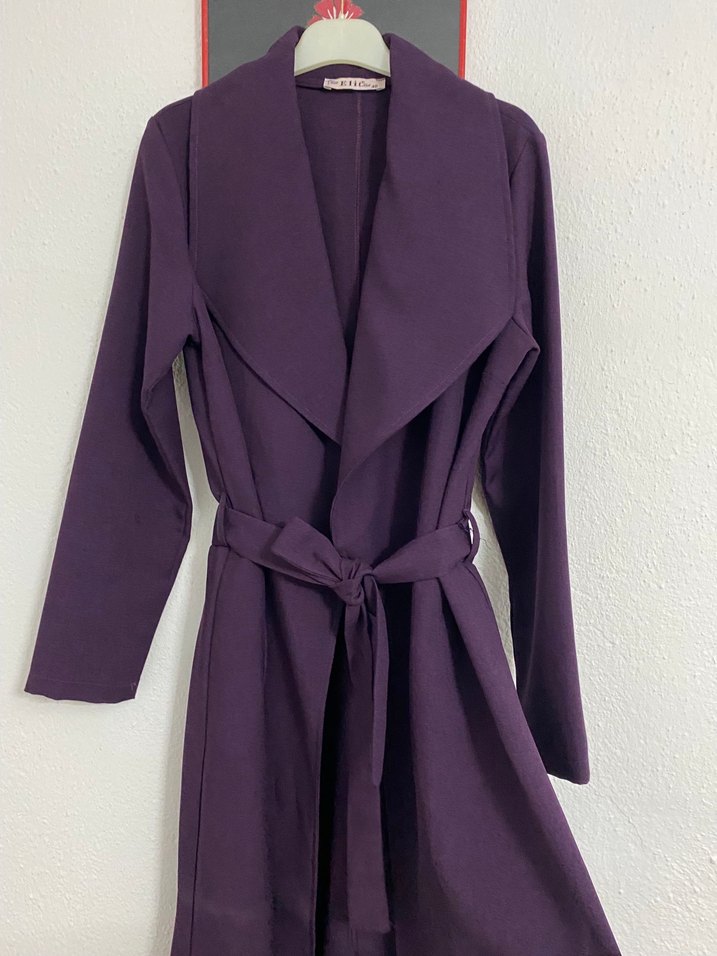 Mor Uzun Boy Klasik Kadın Pardesü - Görsel 2