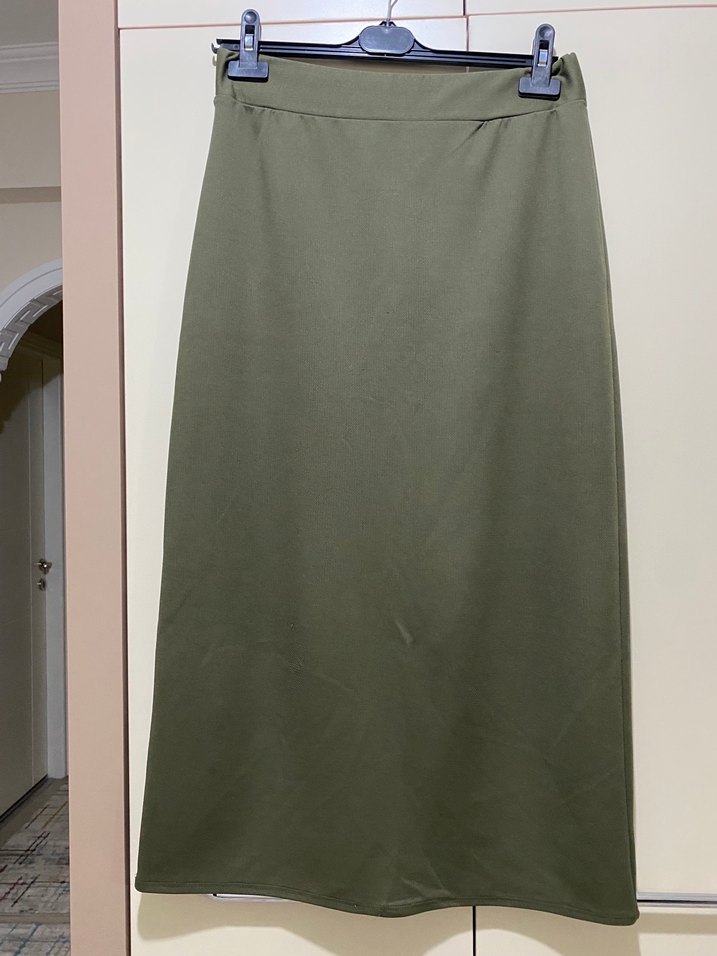 Kadın Haki lastikli uzun etek - Görsel 3