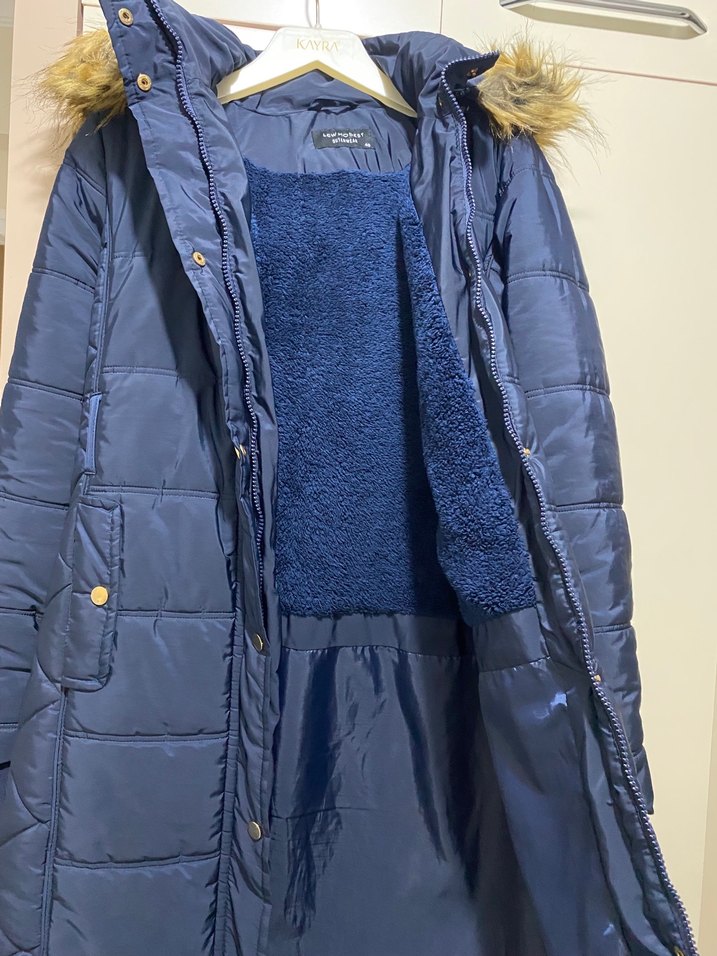 Kadın Lacivert Uzun Kürklü Kışlık Mont - Görsel 5