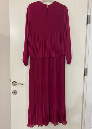 Mürdüm şifon Piliseli Uzun Kollu Kadın Elbise - Görsel 3