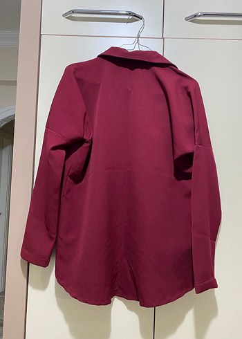 Bordo Düğmeli Salaş Kadın Gömlek - Görsel 3