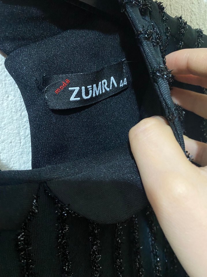 Siyah Uzun Kollu Şifon abiye elbise - Görsel 5