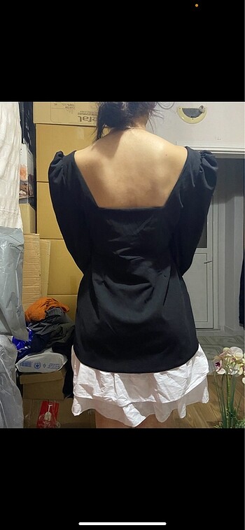 Siyah beyaz uzun kol elbise - Görsel 5