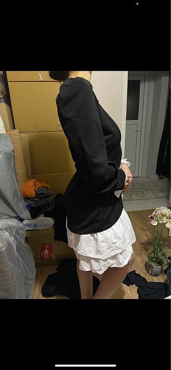 Siyah beyaz uzun kol elbise - Görsel 6