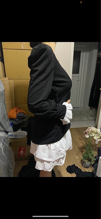 Siyah beyaz uzun kol elbise - Görsel 7