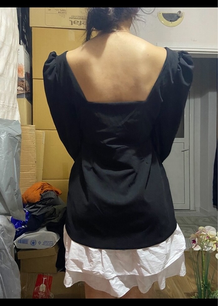 Siyah beyaz uzun kol elbise - Görsel 5