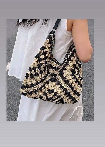 Gri Bohem Örgü Kadın Çanta - Görsel 2