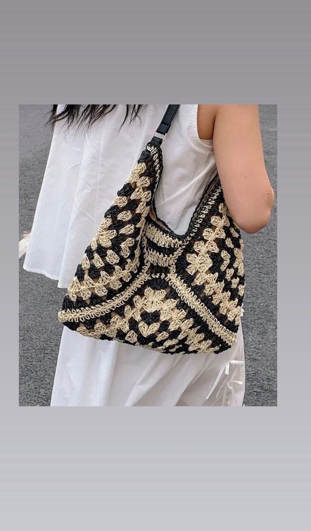 Gri Bohem Örgü Kadın Çanta - Görsel 2