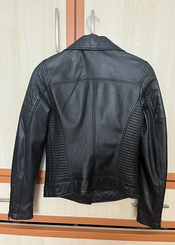 Siyah Kadın Biker orijinal Deri Ceket - Görsel 2