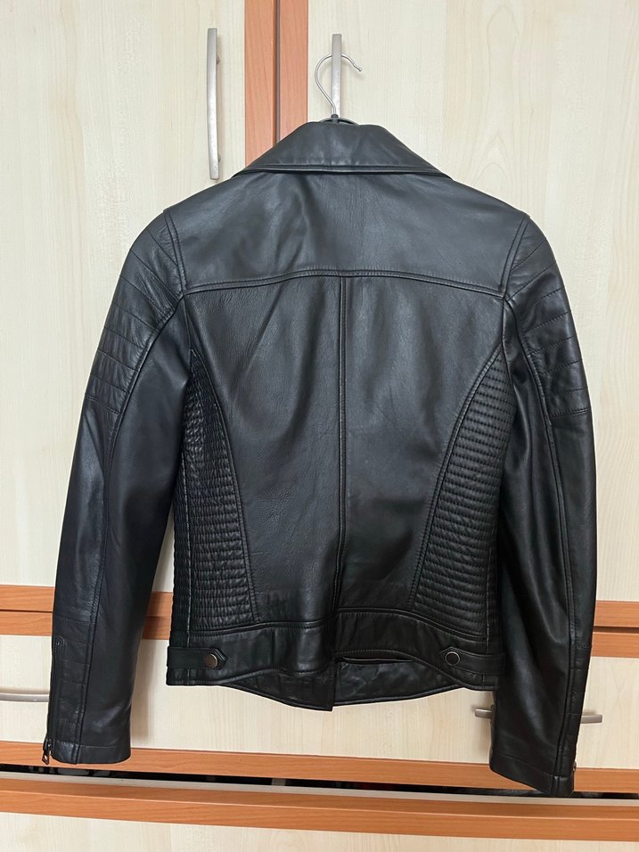 Siyah Kadın Biker orijinal Deri Ceket - Görsel 2