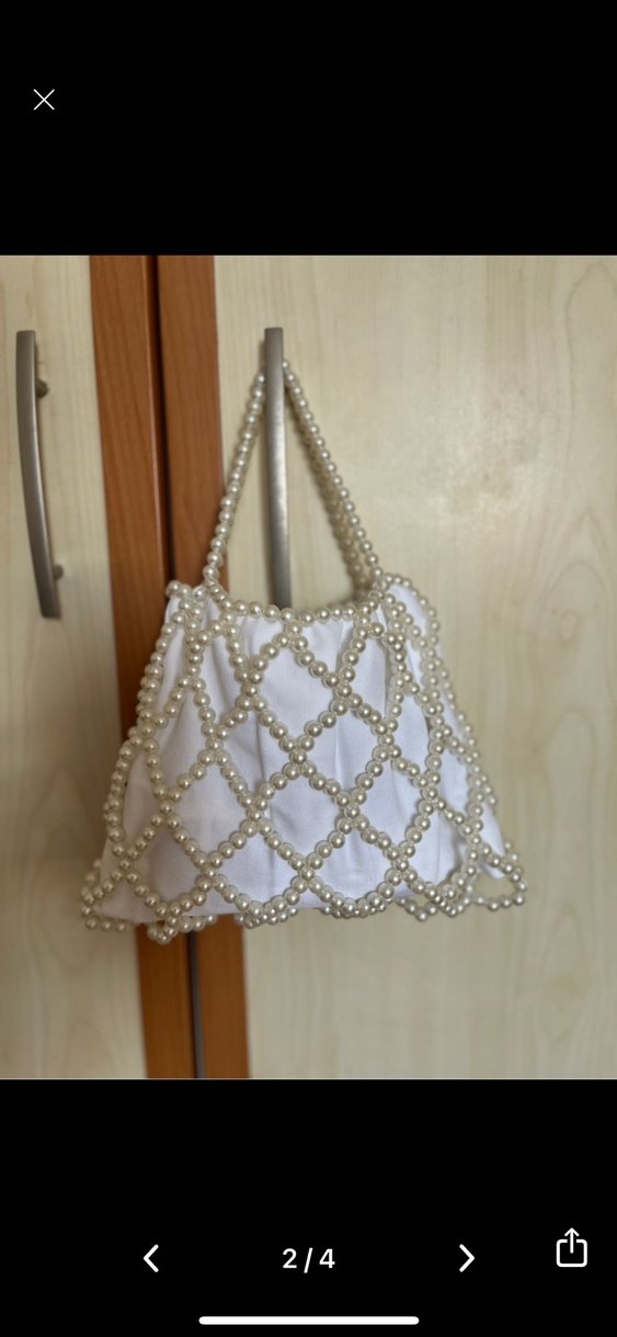 İnci İşlemeli Beyaz Örgü Kadın Çanta - Görsel 2