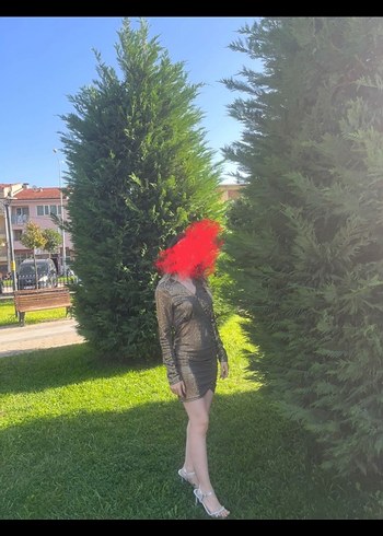 Uzun Kollu pullu Mini  elbise - Görsel 3