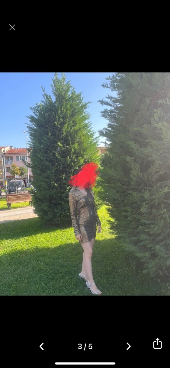 Uzun Kollu pullu Mini  elbise - Görsel 3