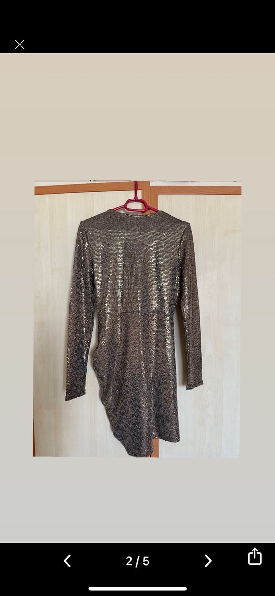 Uzun Kollu pullu Mini  elbise - Görsel 2