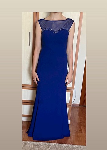 Lacivert Drapeli Uzun Abiye Elbise - Görsel 3