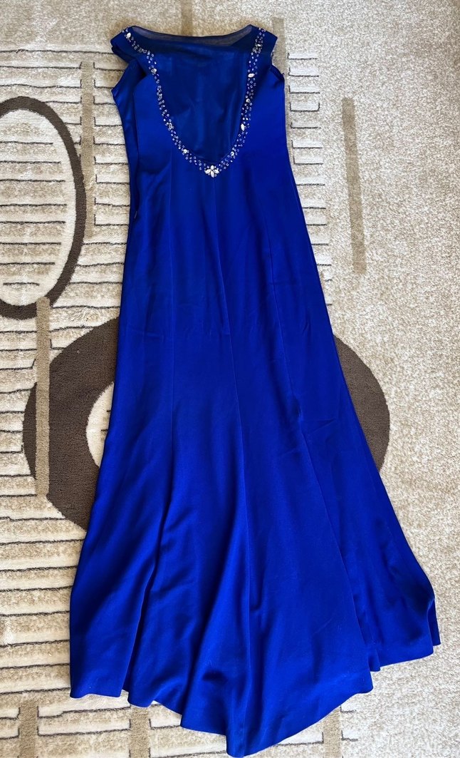 Lacivert Drapeli Uzun Abiye Elbise - Görsel 5