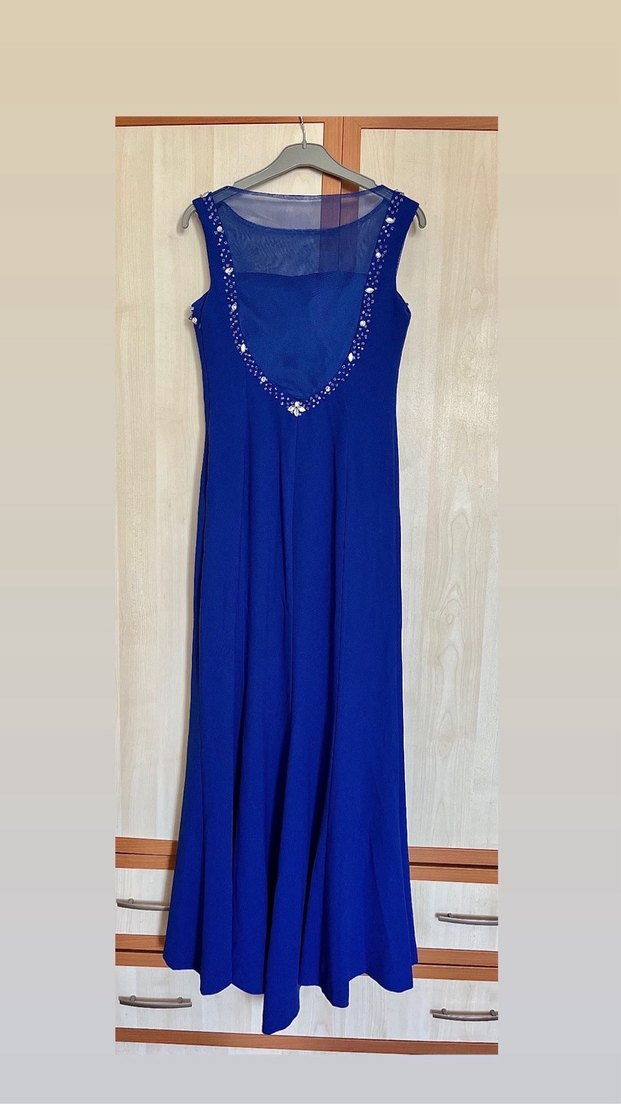 Lacivert Drapeli Uzun Abiye Elbise - Görsel 2