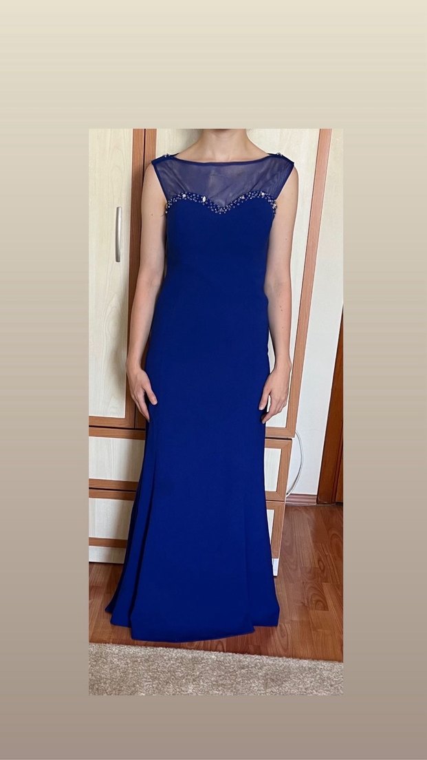 Lacivert Drapeli Uzun Abiye Elbise - Görsel 3