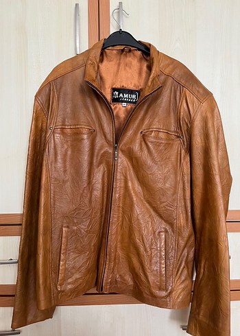AMUR Deri Kahverengi Taba Biker Ceket - Görsel 4