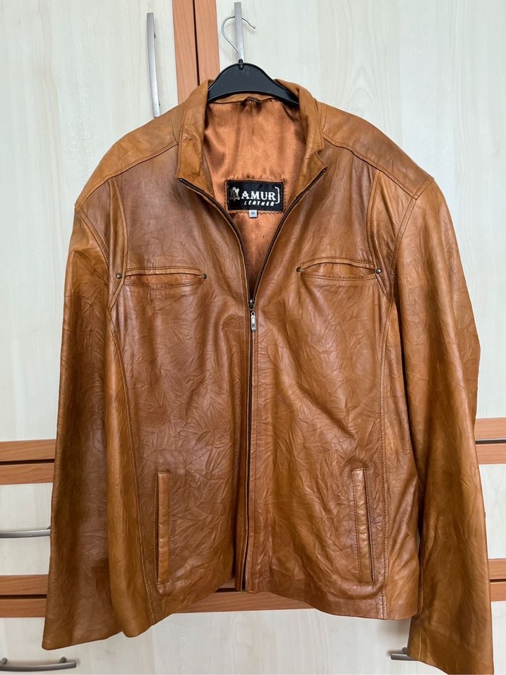 AMUR Deri Kahverengi Taba Biker Ceket - Görsel 2