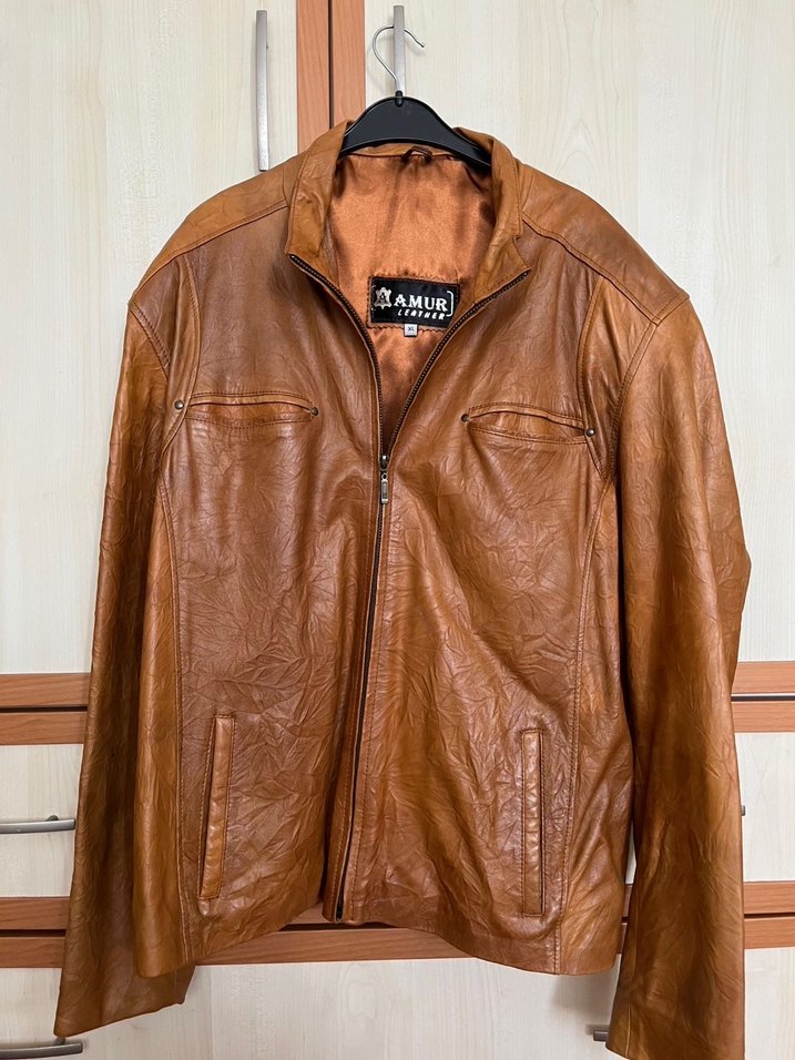 AMUR Deri Kahverengi Taba Biker Ceket - Görsel 4