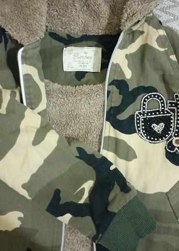 Gri Kamuflaj çocukKapüşonlu Peluş Ceket - Görsel 5