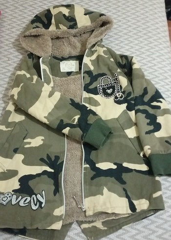 Gri Kamuflaj çocukKapüşonlu Peluş Ceket - Görsel 3