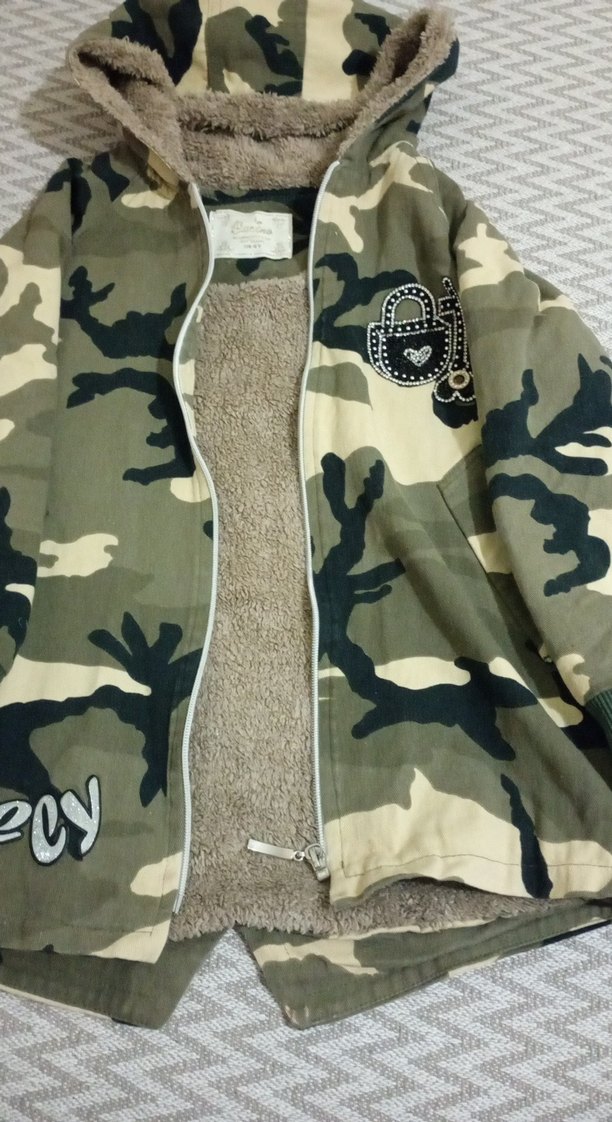 Gri Kamuflaj çocukKapüşonlu Peluş Ceket - Görsel 2