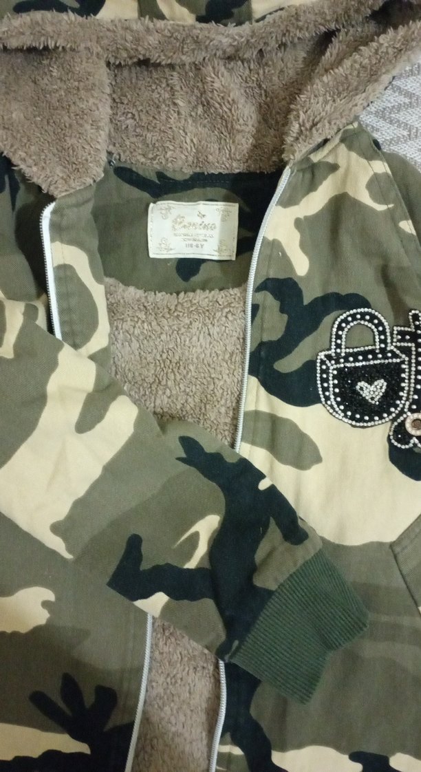 Gri Kamuflaj çocukKapüşonlu Peluş Ceket - Görsel 5