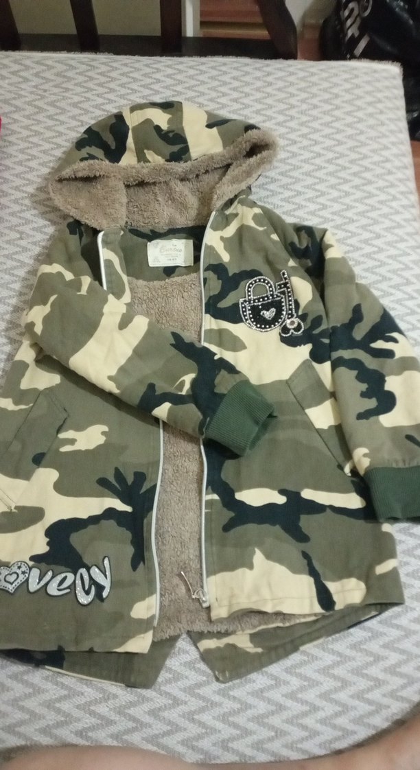 Gri Kamuflaj çocukKapüşonlu Peluş Ceket - Görsel 3