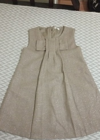 Kız Çocuk Bej Keten Kolsuz Elbise - Görsel 2