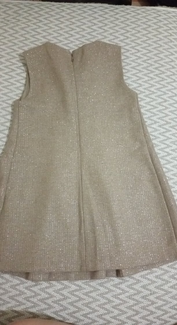 Kız Çocuk Bej Keten Kolsuz Elbise - Görsel 4