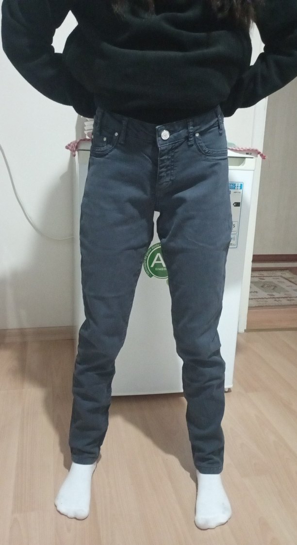 Gri Düğmeli çocuk Kot Pantolon - Görsel 2