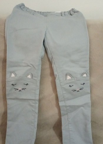 Gri Kız Kot Pantolon Nakışlı ve Düğmeli - Görsel 2