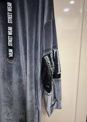 universal Beden Pul deyalı kadife kumaş Gri boğazlı Sweatshirt
