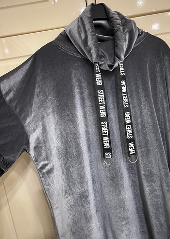 universal Beden gri Renk Pul deyalı kadife kumaş Gri boğazlı Sweatshirt