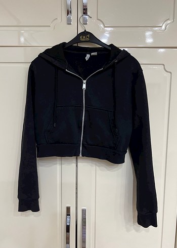 H&M marka Fermuarlı Siyah Kapüşonlu Sweatshirt